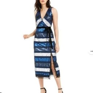 Foxiedox Womens Sequined Midi Cocktail and Party Dress Blue Medium